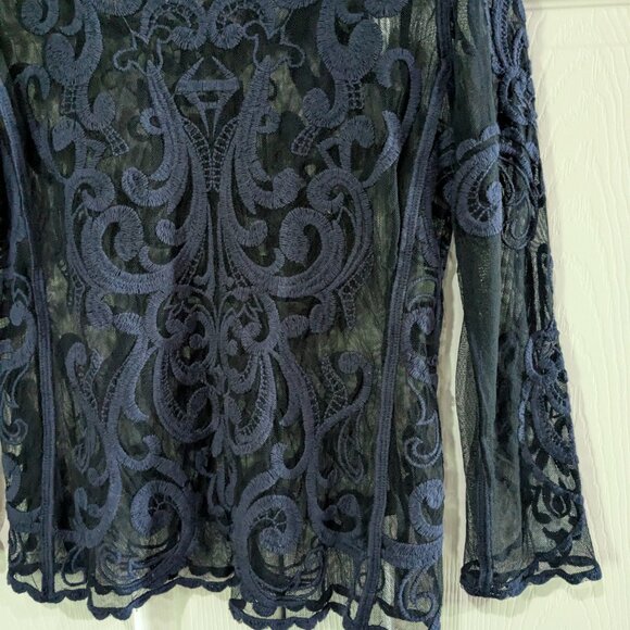 Express Women's Blue Mesh Embroidered Blouse, Size Small - Picture 6 of 12